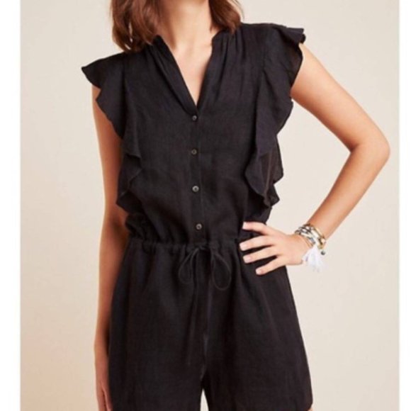 Anthropologie Pants - Velvet Black Linen Romper